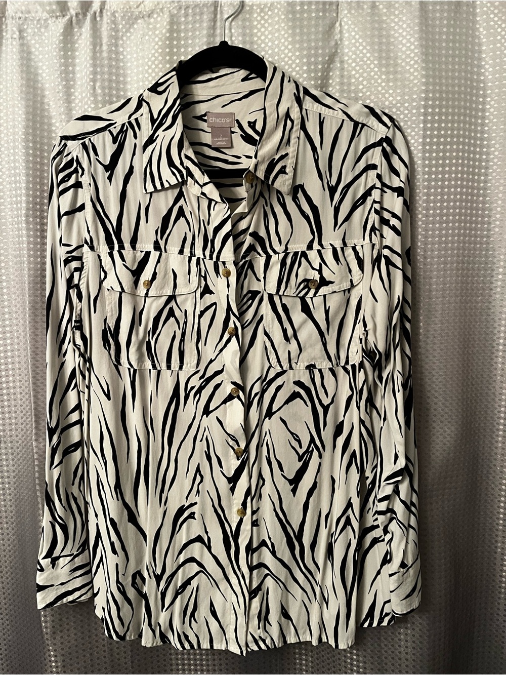 Chico's Black and White Zebra-Stripe Collared Shirt